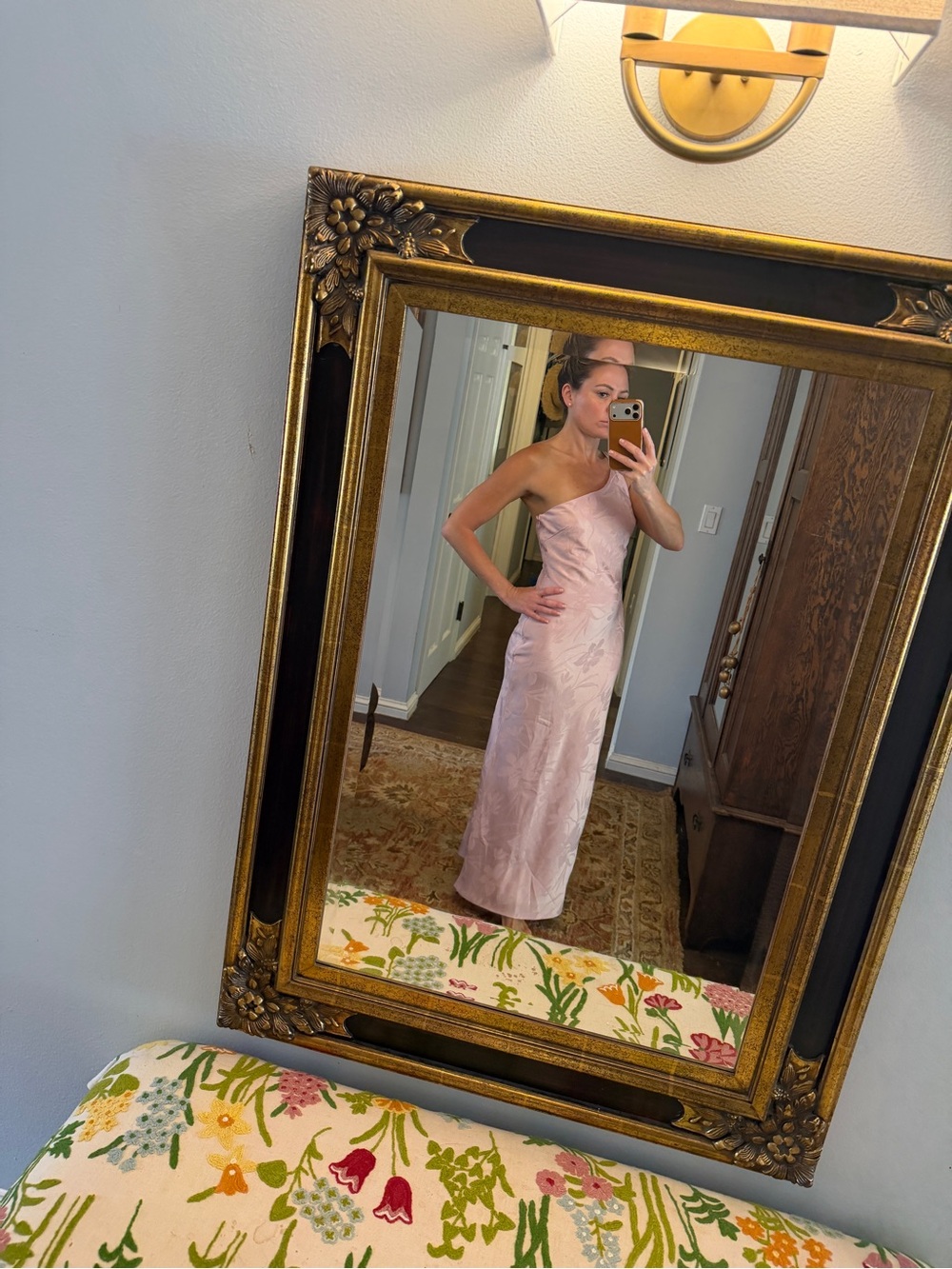 One-Shoulder Blush Pink Satin Evening Dress